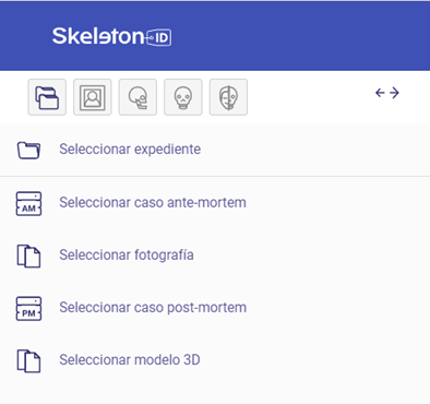 Opciones del selector de casos de Skeleton·ID